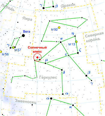 Апекс Солнца в созвездии Геркулеса